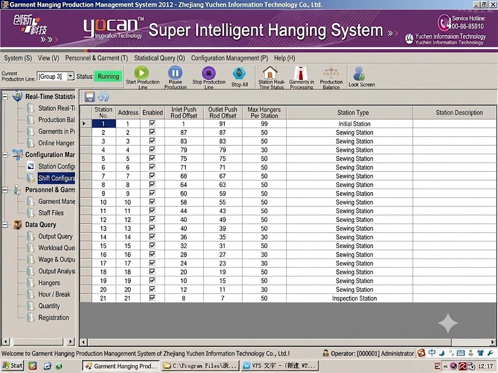 Intelligent clothing hanging system station configuration